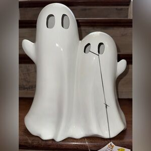 Cute 🥰 Hallow Home Ceramic Led Light Up Spooky Ghost Duo Halloween Decor 11"